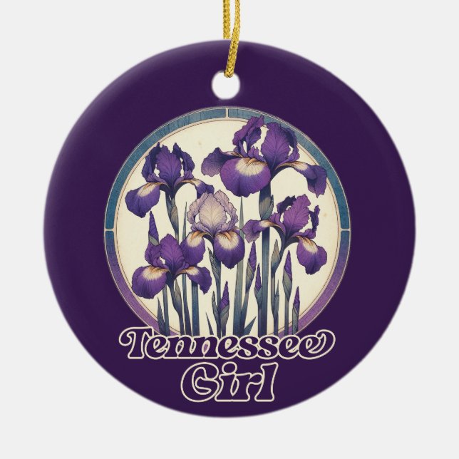 Tennessee Purple Iris Flower Art  Ceramic Tree Decoration (Front)
