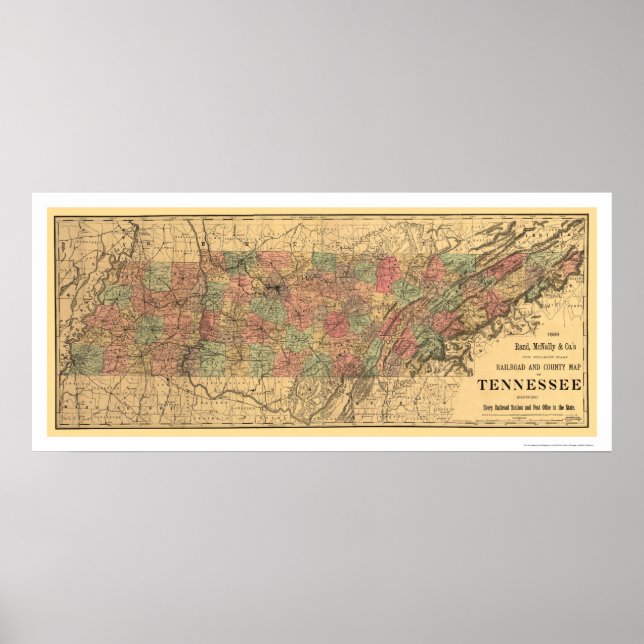 Tennessee Railroad & Post Office Map 1888 Poster (Front)