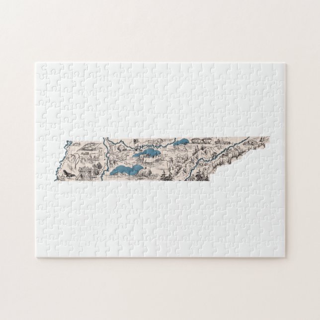 Tennessee Shaped Tennessean Vintage Picture Map Jigsaw Puzzle (Horizontal)