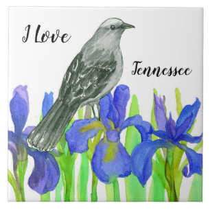 Tennessee Souvenir Yellow Bird Blue Iris Tile