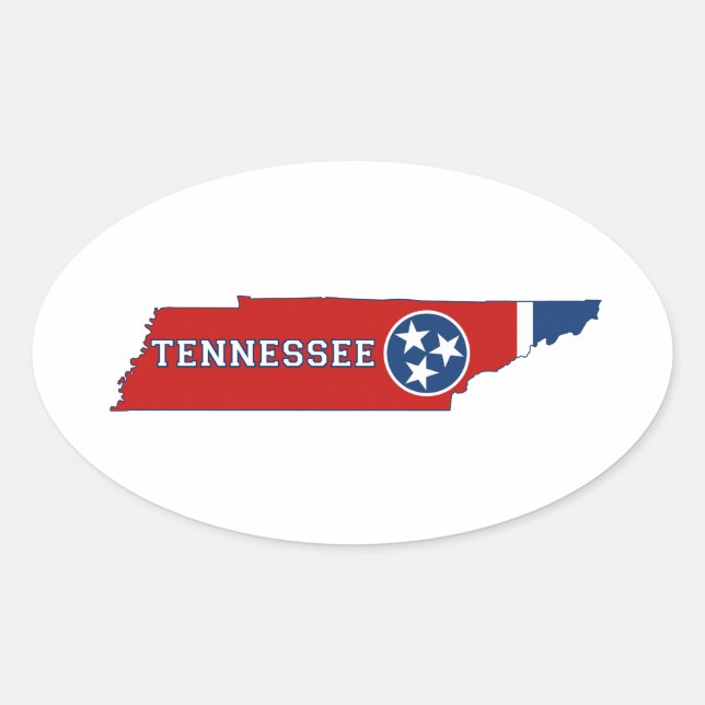 Tennessee State Flag and Map Oval Sticker (Front)