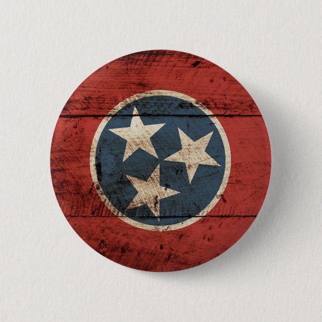 Tennessee State Flag on Old Wood Grain 6 Cm Round Badge (Front)
