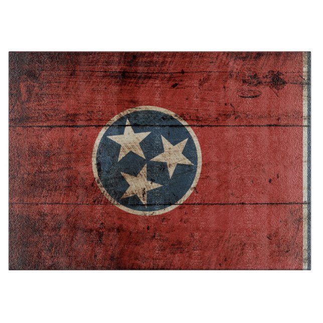 Tennessee State Flag on Old Wood Grain Cutting Board (Front)