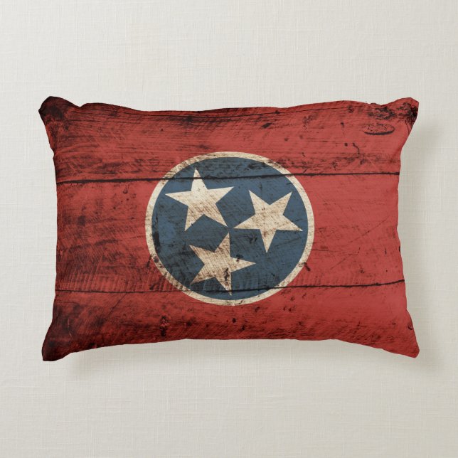 Tennessee State Flag on Old Wood Grain Decorative Cushion (Front)