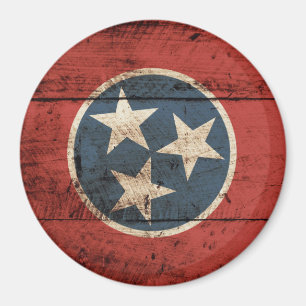 Tennessee State Flag on Old Wood Grain Magnet