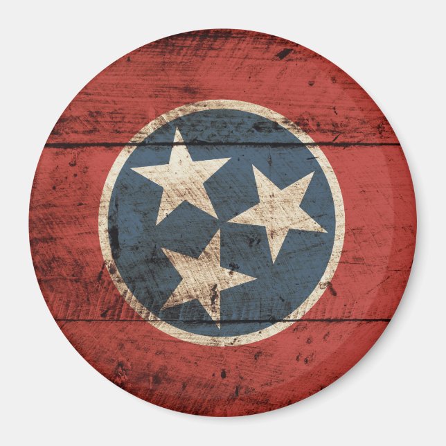 Tennessee State Flag on Old Wood Grain Magnet (Front)