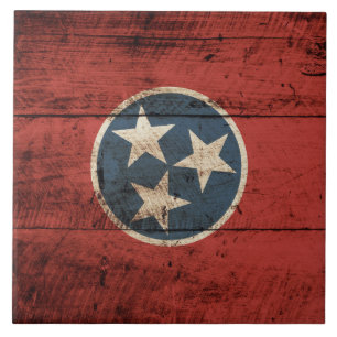 Tennessee State Flag on Old Wood Grain Tile