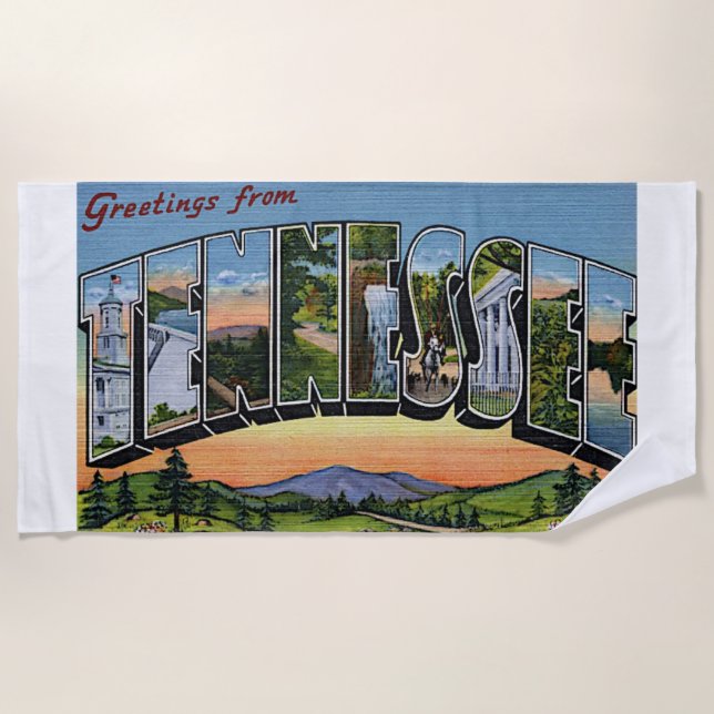 Tennessee State Greetings Colourful Retro Art Beach Towel (Front)