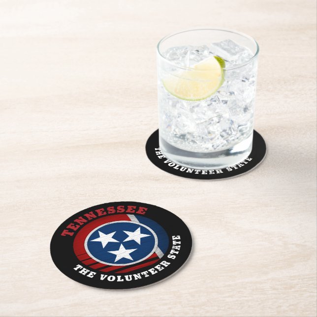 TENNESSEE VOLUNTEER STATE FLAG ROUND PAPER COASTER (Insitu)