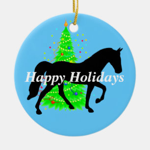 Tennessee Walking Horse Silhouette Happy Holidays Ceramic Tree Decoration