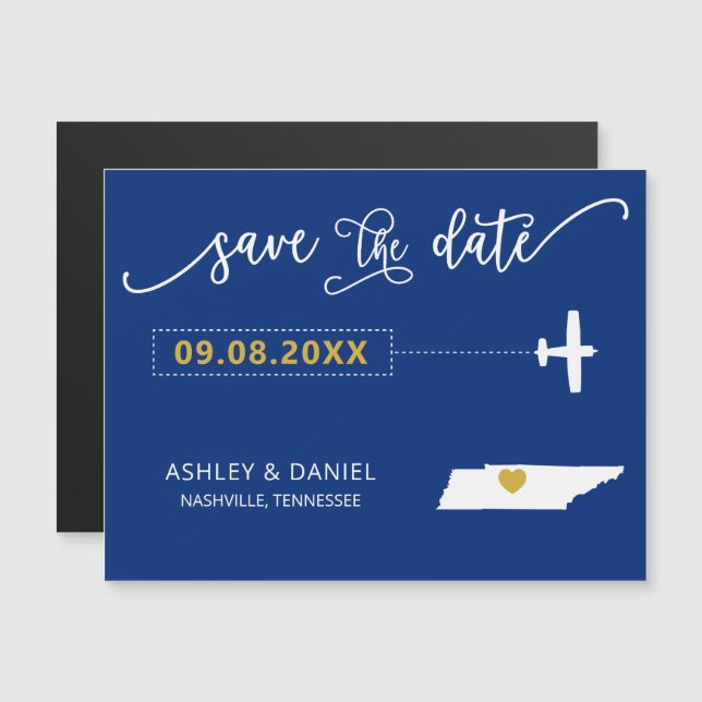 Tennessee Wedding Save the Date Card, Map Magnetic Invitation (Front/Back)