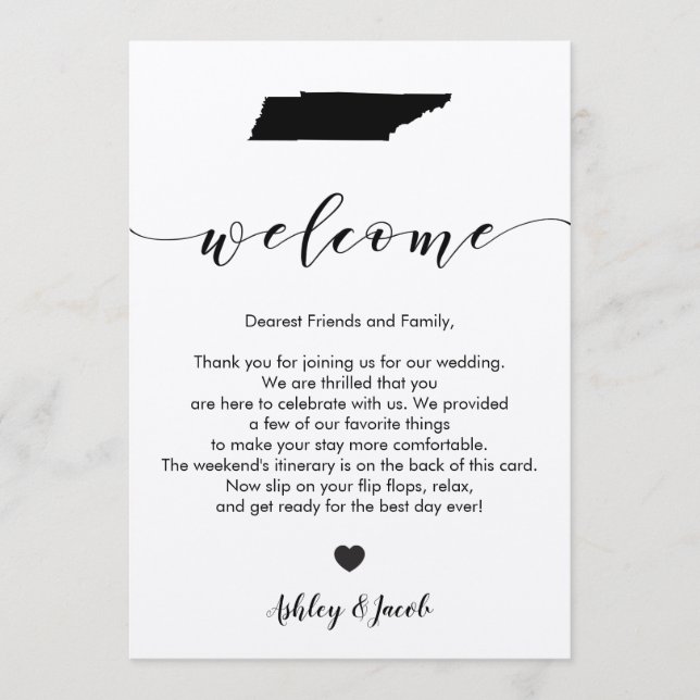 Tennessee Wedding Welcome Letter & Itinerary Card (Front)