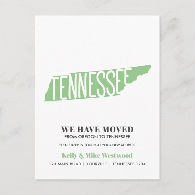 TENNESSEE We've moved New address New Home Postcar Postcard (Front)