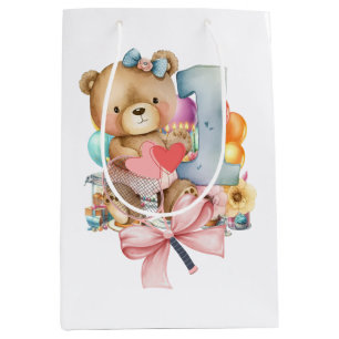 Tennis 1st Birthday for Baby Girl Pink Theme Medium Gift Bag