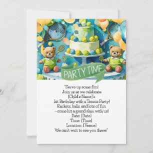 Tennis 1st Birthday for Boy Invitation