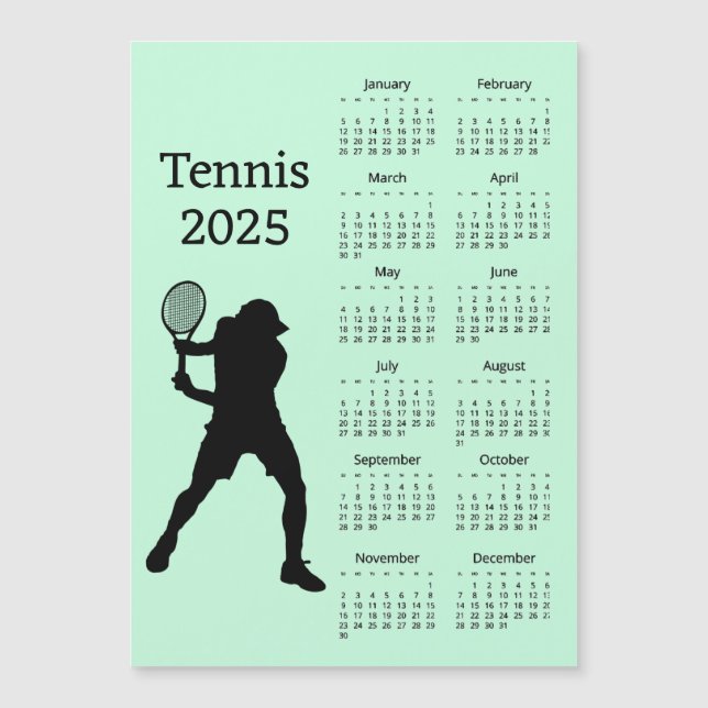 Tennis 2025 Calendar Magnetic Card (Front)