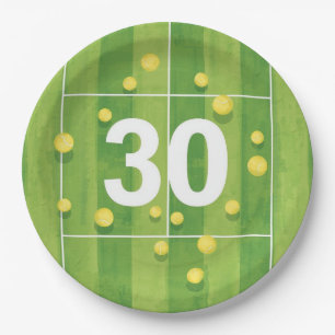 Tennis 30th Birthday Balls on the court Paper Plate
