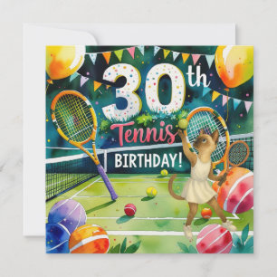 Tennis 30th Birthday for Siamese Cat lovers Holiday Card