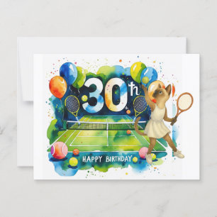 Tennis 30th Birthday for Siamese Cat lovers Postcard