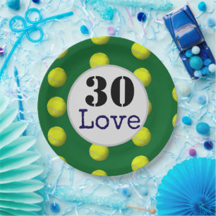 Tennis 30th  Birthday  tennis ball and number love Paper Plate