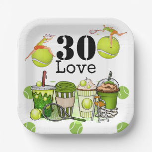 Tennis 30th Birthday tennis ball number love Paper Plate