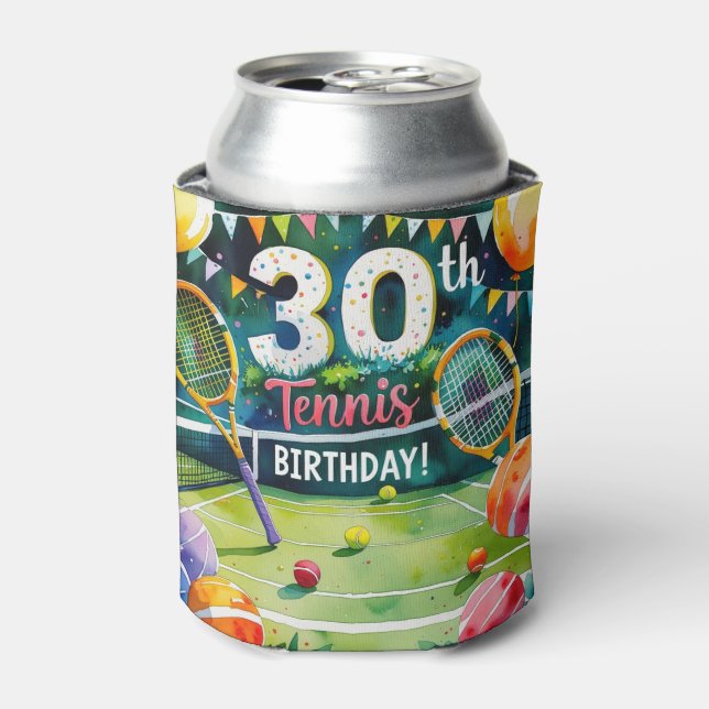 Tennis 30th Birthday themed Can Cooler (Can Front)
