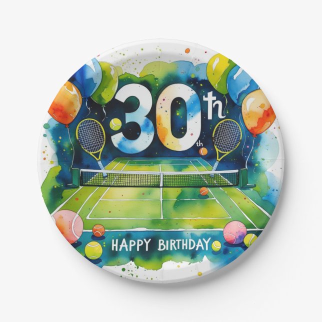 Tennis 30th Birthday themed Paper Plate (Front)
