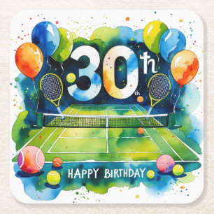 Tennis 30th Birthday themed Square Paper Coaster