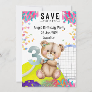 Tennis 3rd Birthday Save the Date for Party  Invitation