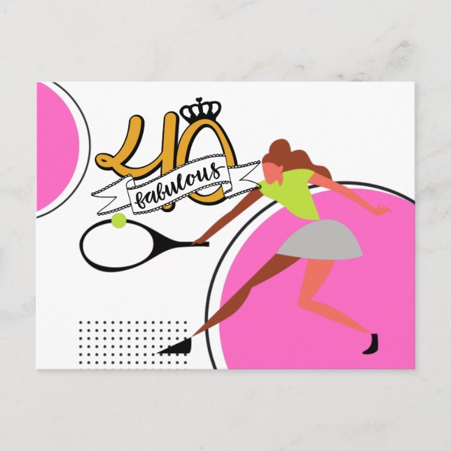 Tennis 40th Birthday for woman player  Invitation Postcard (Front)
