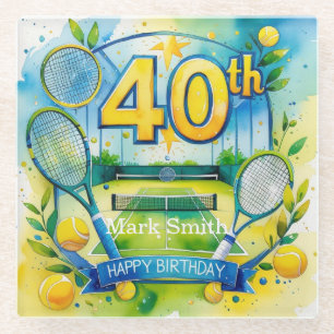 Tennis 40th Birthday Glass Coaster