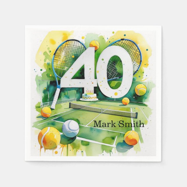 Tennis 40th Birthday Napkin (Front)
