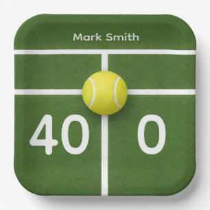 TENNIS 40th Birthday on tennis court  Paper Plate