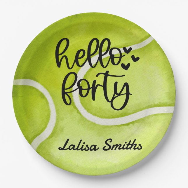 Tennis 40th birthday paper plate  player party  (Front)