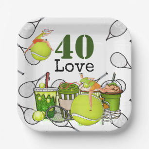 Tennis 40th Birthday  tennis ball number love Paper Plate