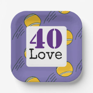 Tennis 40th Birthday  tennis ball number love   Paper Plate