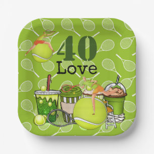 Tennis 40th Birthday tennis ball number love Paper Plate