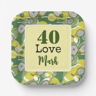 Tennis 40th Birthday tennis ball number love Paper Plate