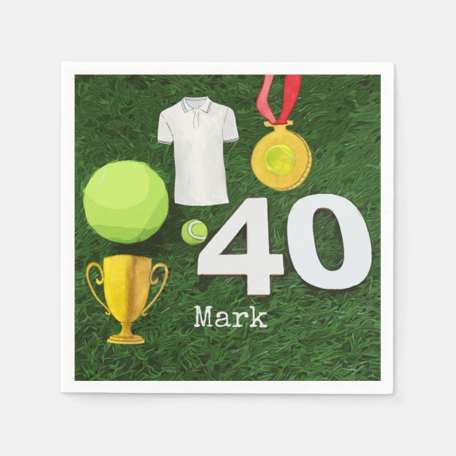 Tennis 40th Birthday with tennis ball on green Napkin (Front)