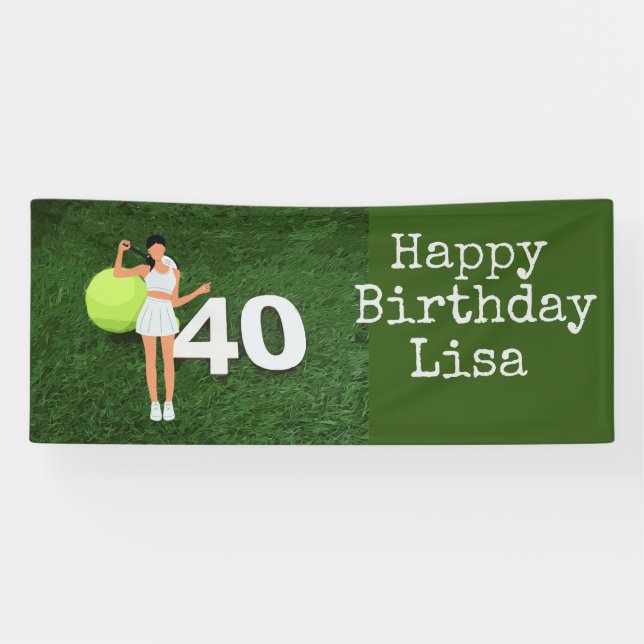 Tennis 40th Birthday with Woman tennis player Banner (Horizontal)