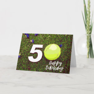 Tennis 50th Birthday card with ball on green