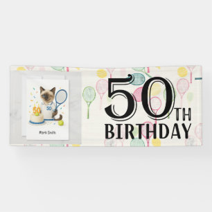 Tennis 50th Birthday for Cat Lovers Banner