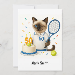 Tennis 50th Birthday for Cat Lovers Invitation