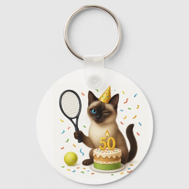 Tennis 50th Birthday for Cat Lovers Key Ring (Front)
