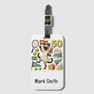Tennis 50th Birthday for Cat Lovers Luggage Tag