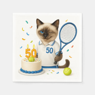 Tennis 50th Birthday for Cat Lovers Napkin
