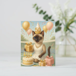 Tennis 50th Birthday for Cat Lovers Postcard
