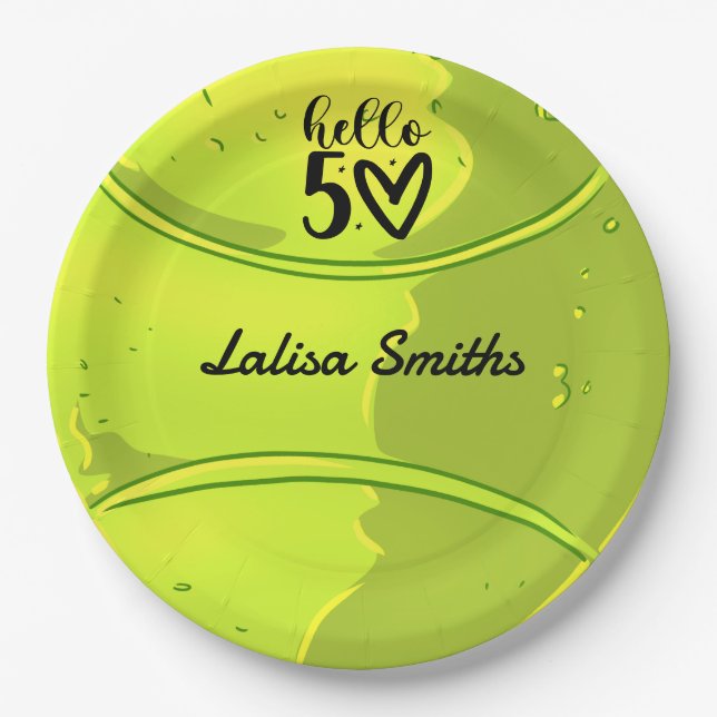 Tennis 50th birthday paper plate for player party  (Front)