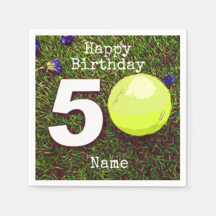 Tennis 50th Birthday  tennis ball and flower  Napkin