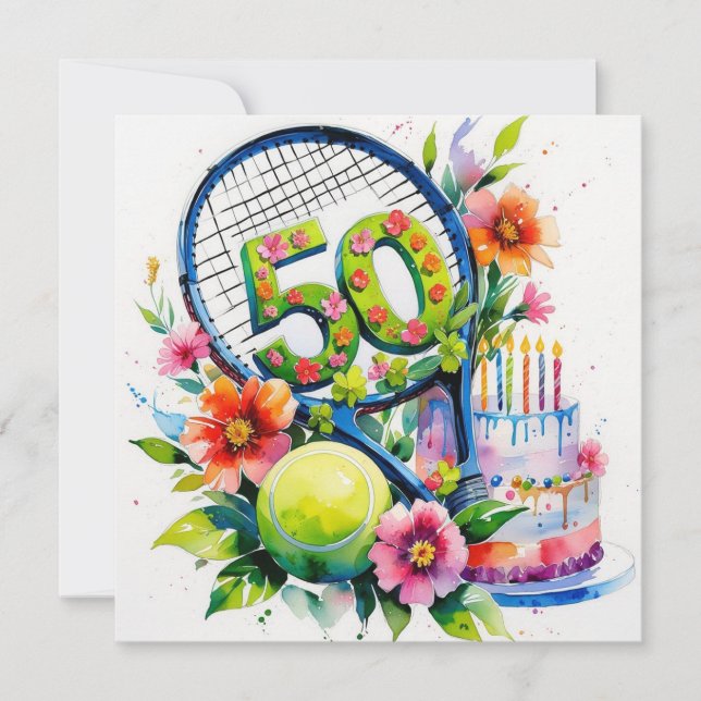 Tennis 50th Birthday  tennis ball and number  Card (Front)